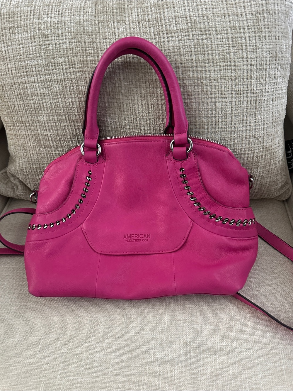 American Leather Co. Hot Pink Genuine Leather Satchel Shoulder Bag.